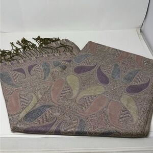 PASHMINA Wrap Pashmina/Silk Blend Artsy Paisley Shawl Fringe 70”x 27”  L4